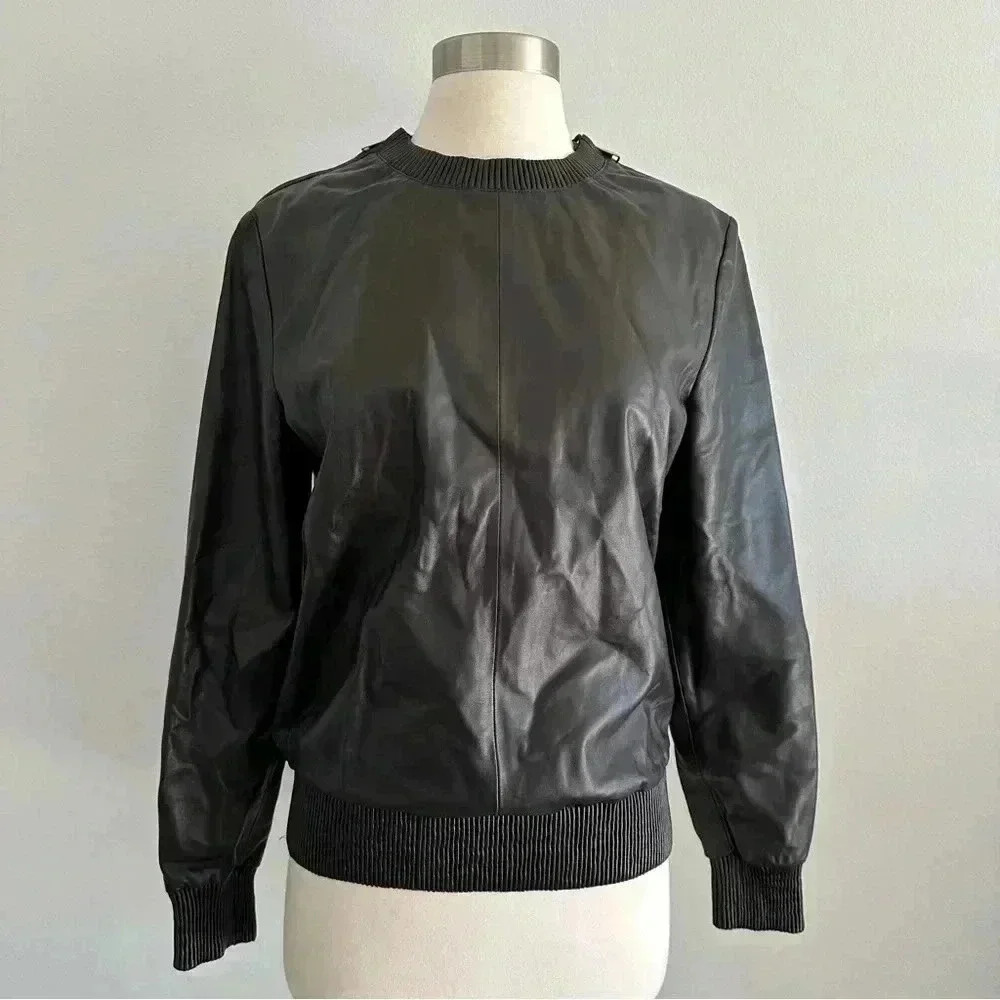 Givenchy Lambskin Leather Crewneck Sweatshirt Top Buttery Soft 38/ XS - Picture 7 of 14